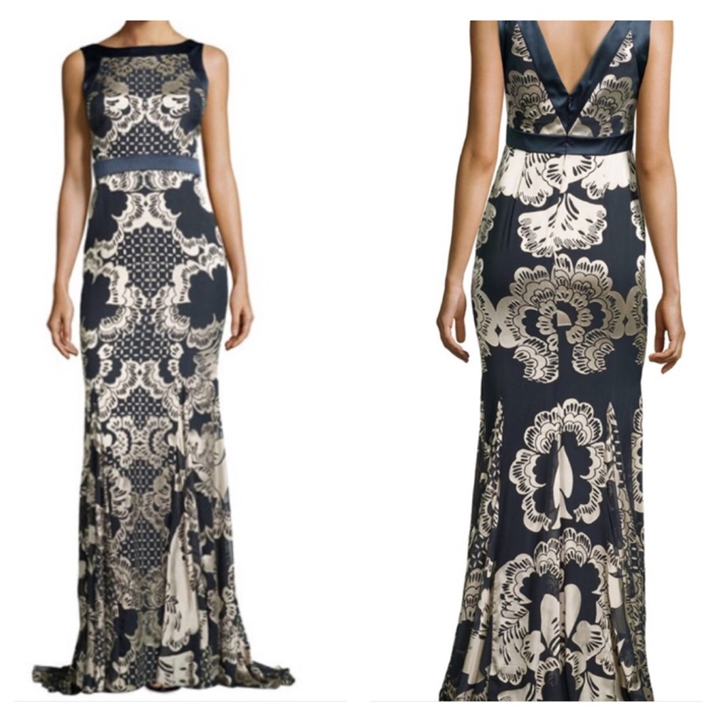 Badgley Mischka Sleeveless Lace Burnout Gown